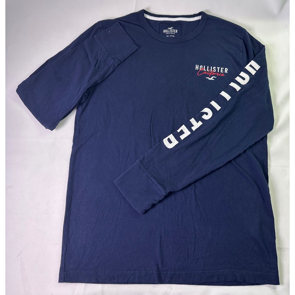 Hollister California Long Sleeve Shirt Mens Navy Blue Graphic Sleeve Hit Medium